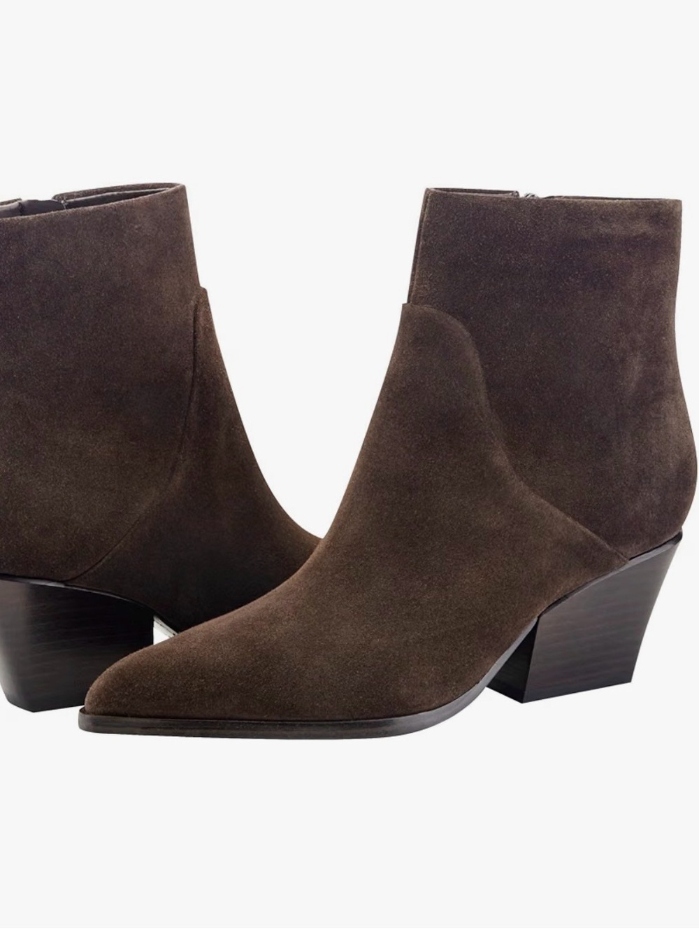 MARC FISHER “TAREL” LEATHER ANKLE BOOTS | Stacked Heel with Zipper - Brown Suede